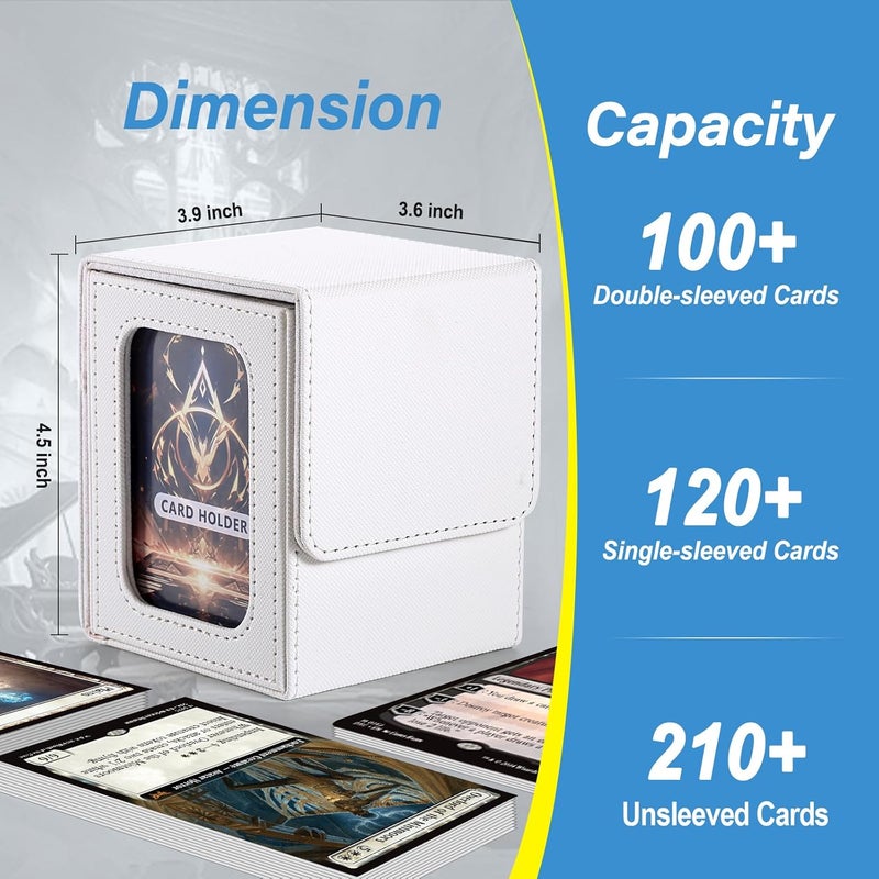 Stepane MTG Deck Box, Double Display Window MTG, Commander Deck Box Fits 120+ Single Sleeved Cards, PU Leather Magnetic Closure Card Box with 2 Dividers&2 Toploaders for TCG, CCG, White - Image 3